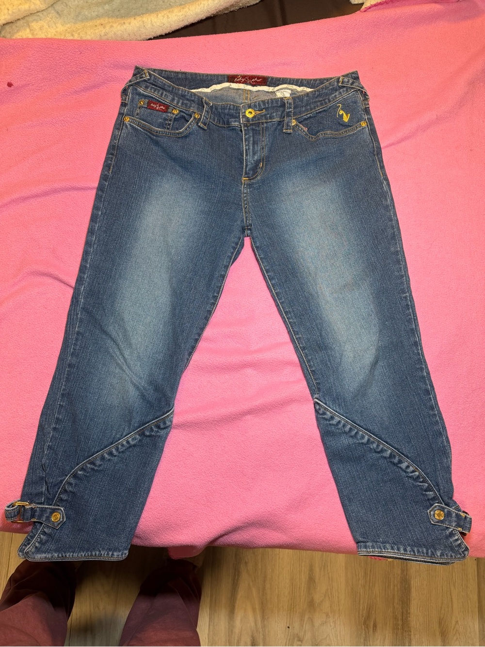 Baby Phat Dark Blue Cropped Jeans with Button Tab Hems